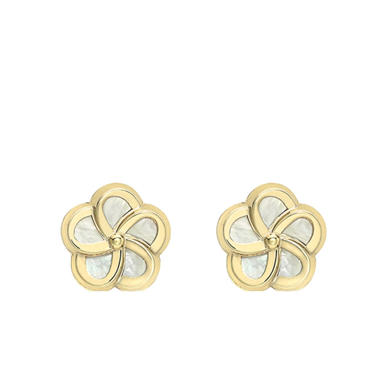 Boucles d'Oreilles Fleur en Or Jaune 375 & Nacre - Emanessence