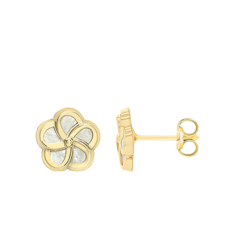 Boucles d'Oreilles Fleur en Or Jaune 375 & Nacre - Emanessence