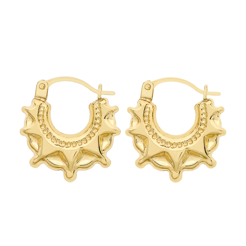 Boucles d'Oreilles Créoles Corona en Or Jaune 375 - Emanessence