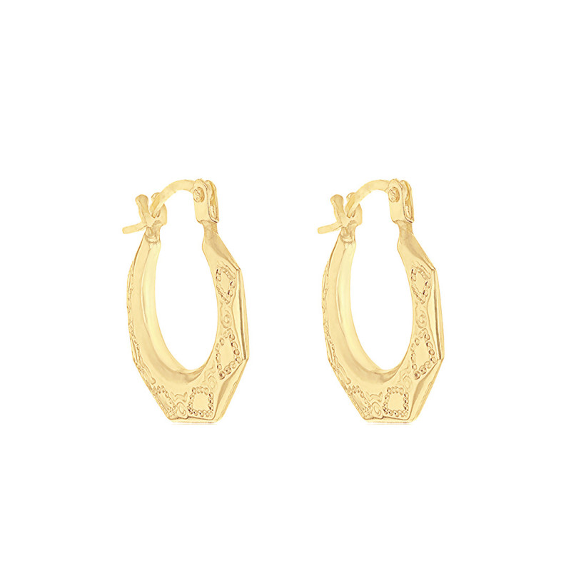 Boucles d'Oreilles Créoles Motifs en Or Jaune 375 - Emanessence