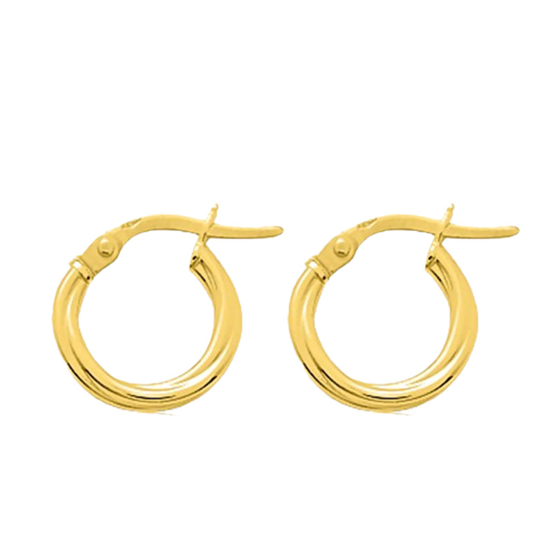Boucles d'Oreilles Créoles Rondes Torsadées en Or Jaune 375, Diamètre 8 mm - Emanessence