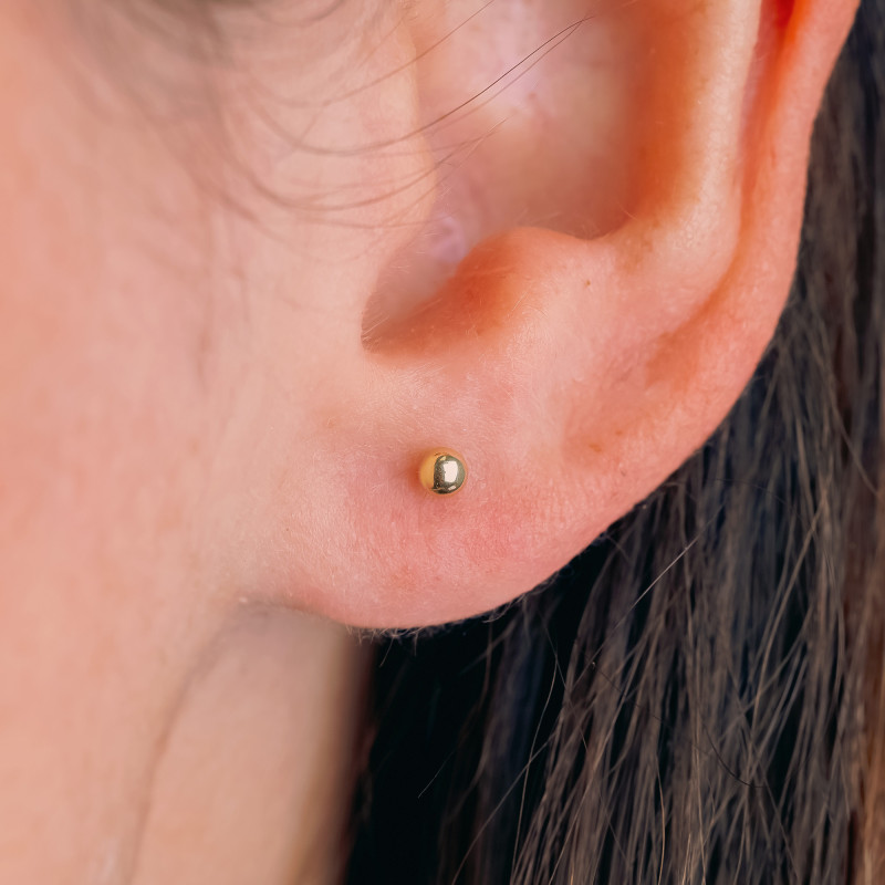 Boucles d'Oreilles Boules en Or Jaune 750, Diamètre 3 mm ou 7 mm - Emanessence