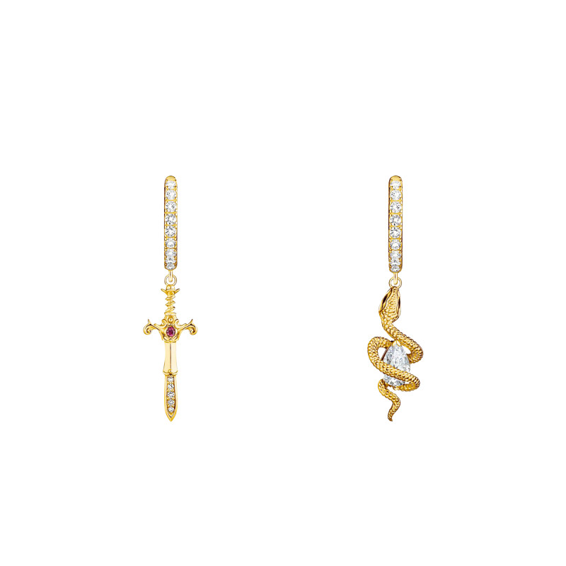 Boucles d'Oreilles Créoles Tempting Romance en Plaqué Or Jaune & Oxydes de Zirconium et Saphir Lab-Grown, Hauteur 33,60 mm - CR7 - Thomas Sabo