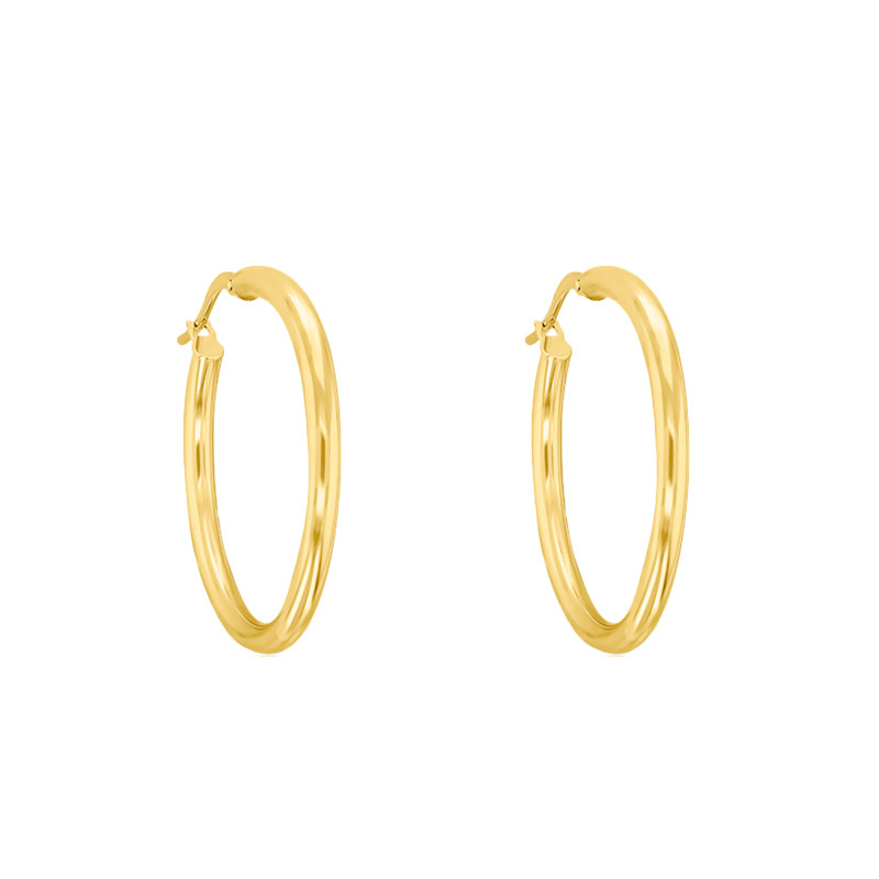 Boucles d'Oreilles Créoles Fil Rond en Or Jaune 750, Diamètre 40 mm - Emanessence