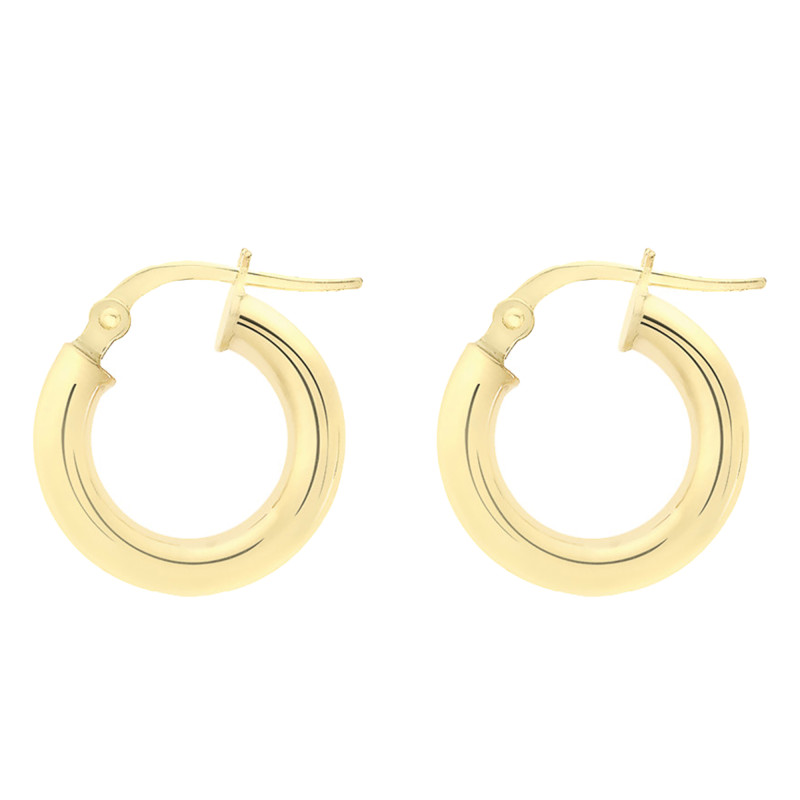 Boucles d'Oreilles Créoles Rondes en Or Jaune 375, Diamètre 18 mm - Emanessence
