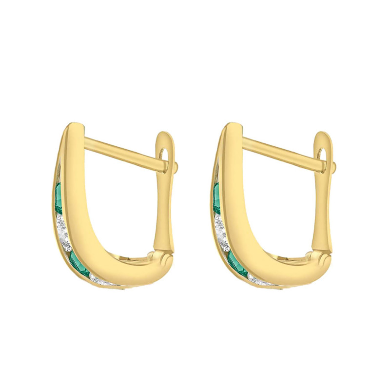 Boucles d'Oreilles Demi-Créoles Vertes en Or Jaune 375 - Emanessence