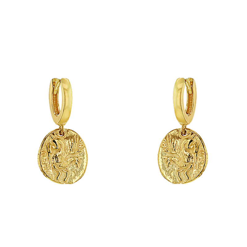 Boucles d'Oreilles Créoles Pièces Romaines en Plaqué Or, Diamètre 8 mm - Emanessence