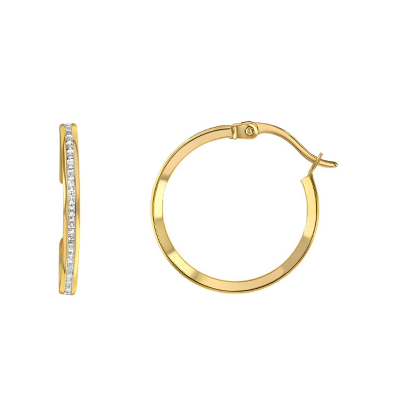 PROMO Boucles d'Oreilles Créoles en Or Jaune 375 & Oxydes de Zirconium, Diamètre 19 mm - Emanessence OCARAT.COM BIJOUTERIE N°1