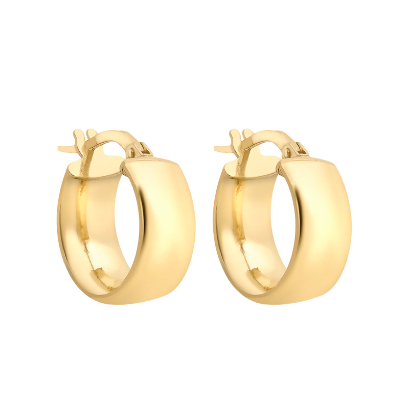 Boucles d'Oreilles Créoles Ruban en Or Jaune 375, Diamètre 14 mm - Emanessence