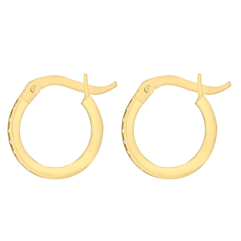 Créoles en Or Jaune 375 & Oxydes de Zirconium, Diamètre 13 mm - Emanessence