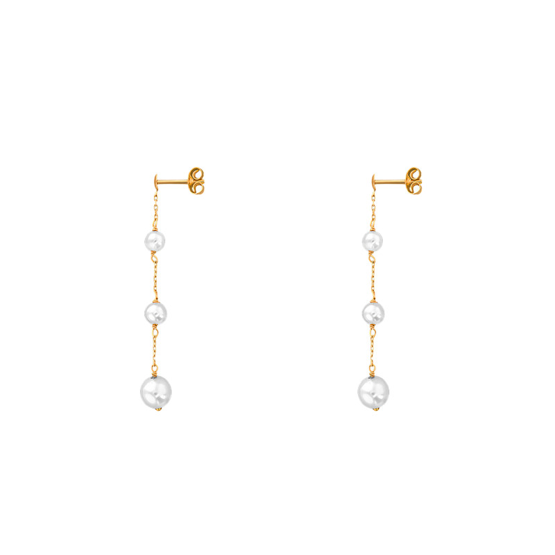 Boucles d'Oreilles Pendantes en Or Jaune 750 & Perle de Culture - Emanessence