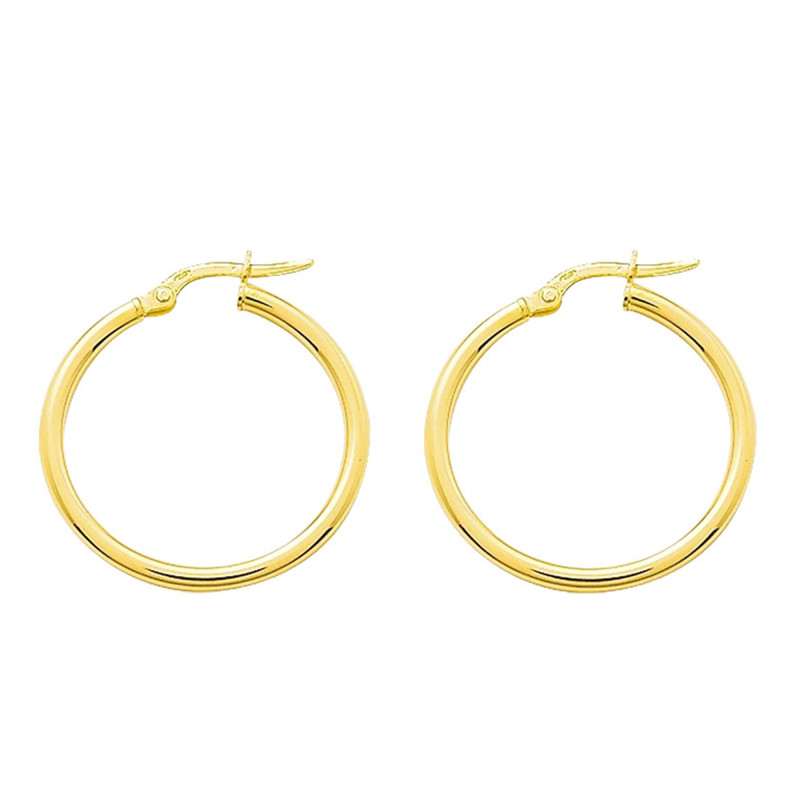 Boucles d'Oreilles Créoles Fil Rond en Or Jaune 375, Diamètre 20 mm - Emanessence