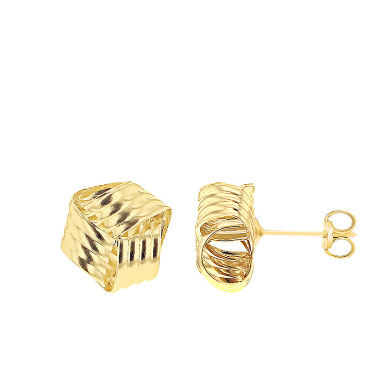 Boucles d'Oreilles Noeud Côtelé en Or Jaune 375 - Emanessence