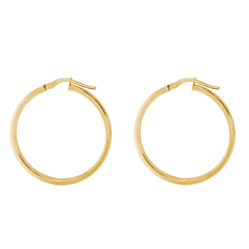 Boucles d'Oreilles Créoles Fil Rectangulaire en Or Jaune 375, Diamètre 30 mm - Emanessence