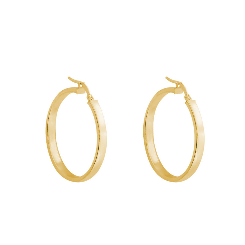 Boucles d'Oreilles Créoles Fil Rectangulaire en Or Jaune 375, Diamètre 30 mm - Emanessence