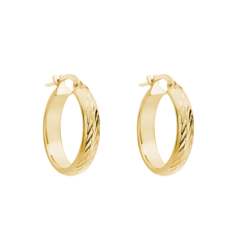 Boucles d'Oreilles Créoles Demi Bombée Facetées en Or Jaune 375, Diamètre 20 mm - Emanessence