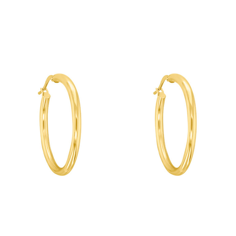 Boucles d'Oreilles Créoles Fil Rond en Or Jaune 750, Diamètre 25 mm - Emanessence