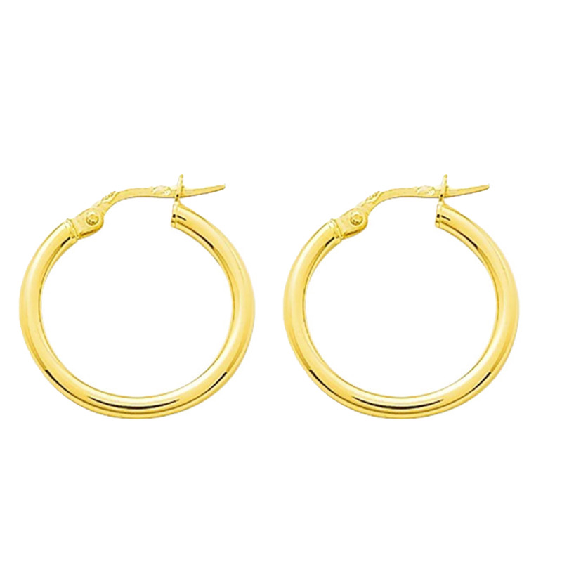 Boucles d'Oreilles Créoles Fil Rond en Or Jaune 375, Diamètre 15 mm - Emanessence