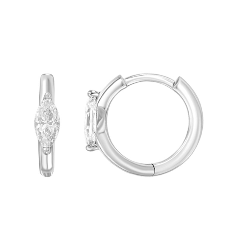 PROMO Créoles Pierre Marquise en Or Blanc 375 & Oxydes de Zirconium, Diamètre 13 mm - Emanessence OCARAT.COM BIJOUTERIE N°1