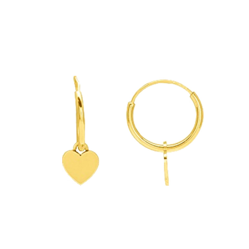 PROMO Boucles d'Oreilles Créoles Cœur en Or Jaune 375, Diamètre 1 cm - Emanessence OCARAT.COM BIJOUTERIE N°1