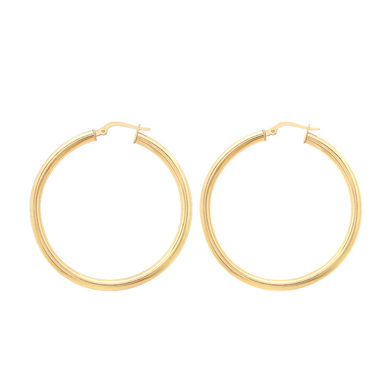 Boucles d'Oreilles Créoles Guadeloupe Fil Rond en Or Jaune 375, Diamètre 40 mm - Emanessence