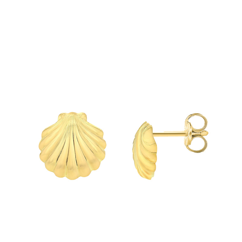 Boucles d'Oreilles Puces Coquillage en Or Jaune 375 - Emanessence