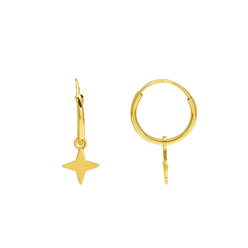 Boucles d'Oreilles Créoles Croix Astrale en Or Jaune 375, Diamètre 1 cm - Emanessence