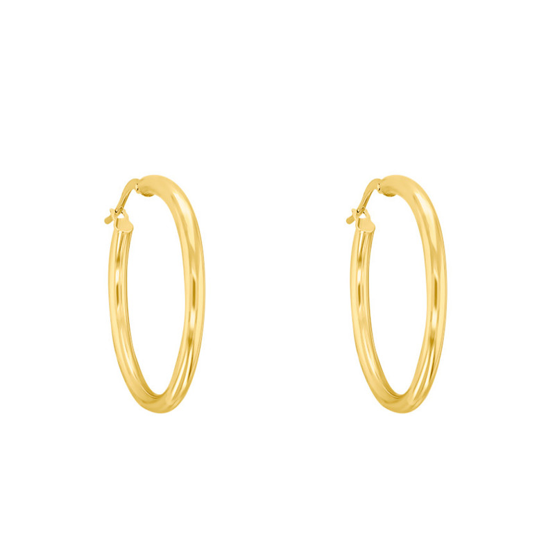 Boucles d'Oreilles Créoles Fil Rond en Or Jaune 750, Diamètre 50 mm - Emanessence