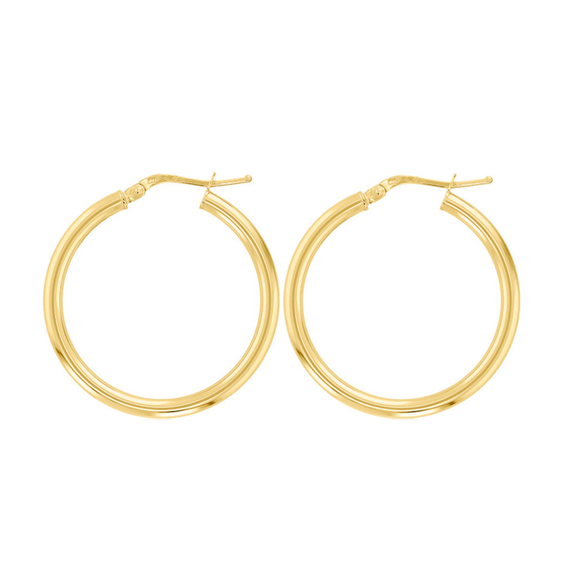 Boucles d'Oreilles Créoles Fil Rond en Or Jaune 750, Diamètre 50 mm - Emanessence
