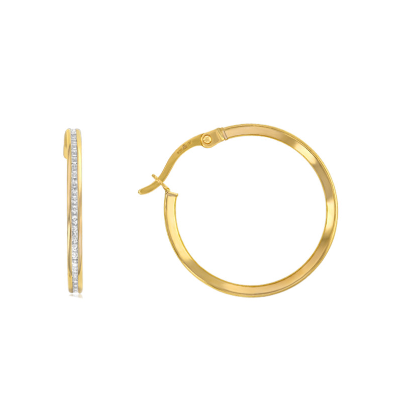 PROMO Boucles d'Oreilles Créoles en Or Jaune 375 & Oxydes de Zirconium, Diamètre 22 mm - Emanessence OCARAT.COM BIJOUTERIE N°1