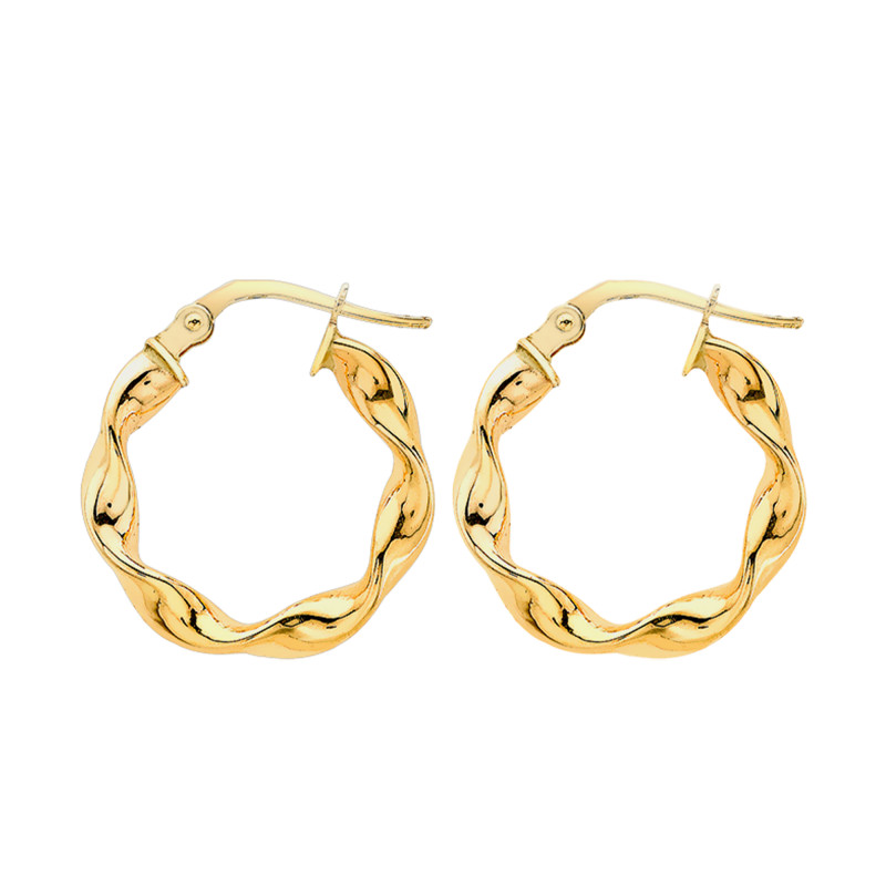 Boucles d'Oreilles Créoles Martinique Torsadées en Or Jaune 375, Diamètre 17 mm ou 21 mm - Emanessence