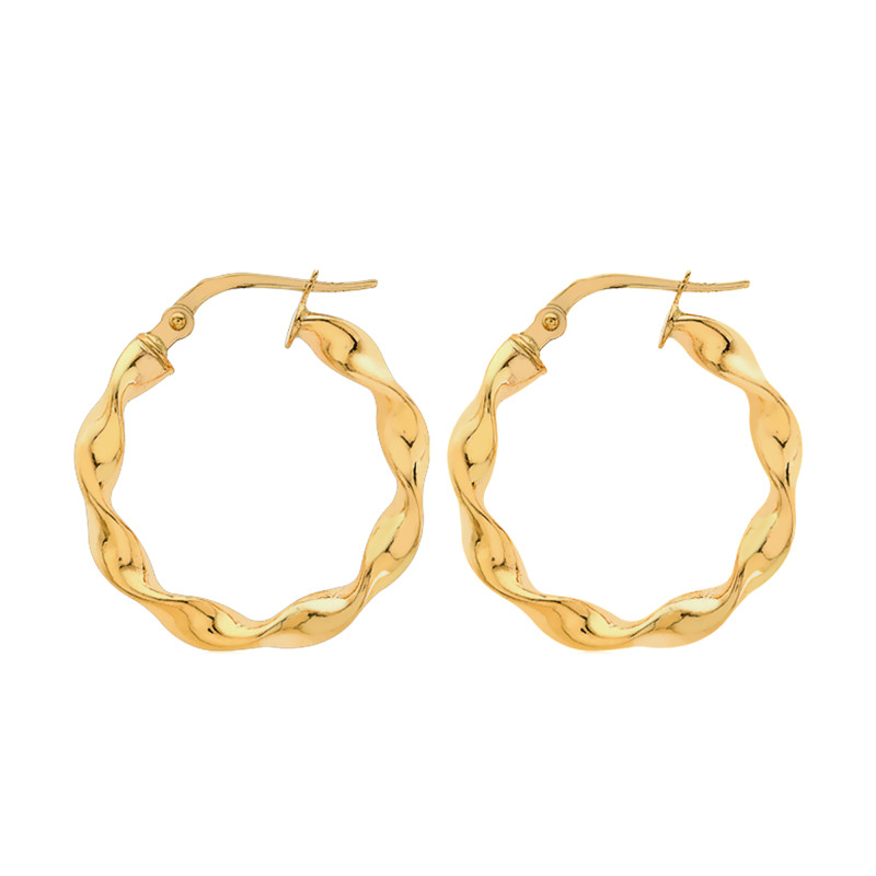 Boucles d'Oreilles Créoles Martinique Torsadées en Or Jaune 375, Diamètre 17 mm ou 21 mm - Emanessence