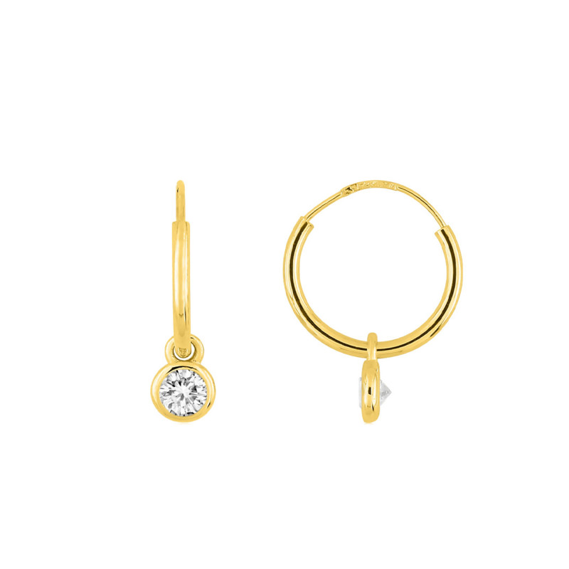 Boucles d'Oreilles Créoles en Or Jaune 375 & Oxyde de Zirconium, Diamètre 1 cm - Emanessence