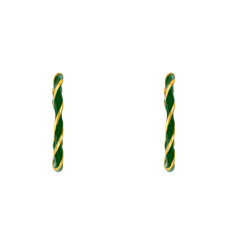 PROMO Boucles d'Oreilles Créoles Torsadées en Argent doré à l'or fin et Émail Vert, Diamètre 27 mm - Emanessence OCARAT.COM BIJOUTERIE N°1