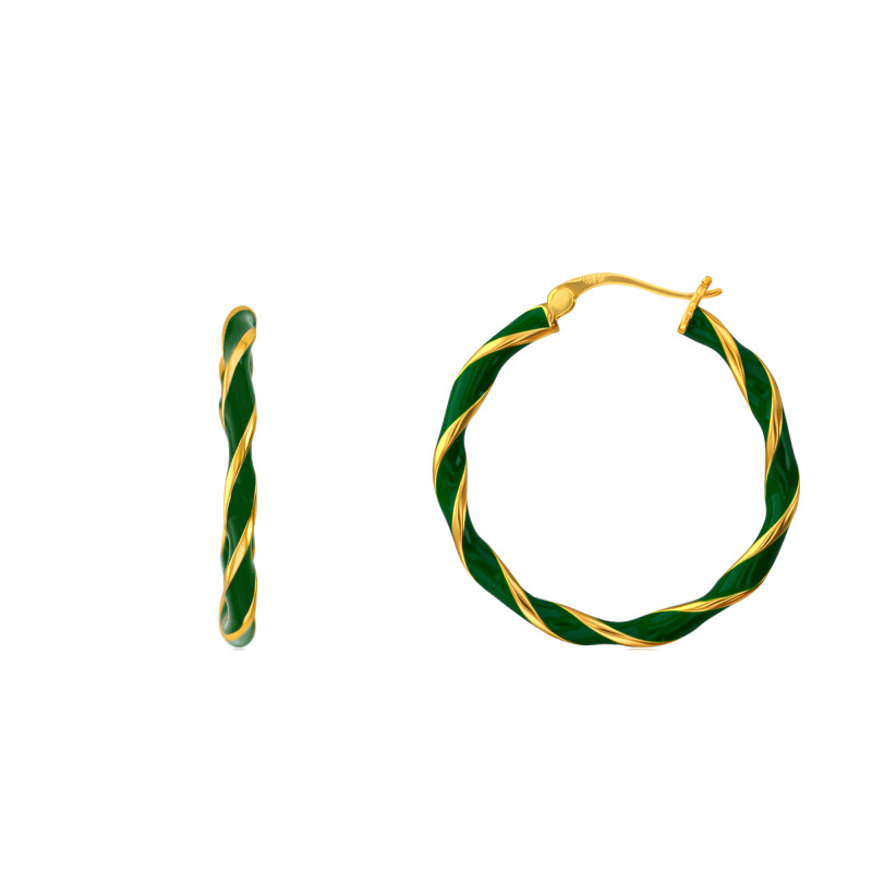 PROMO Boucles d'Oreilles Créoles Torsadées en Argent doré à l'or fin et Émail Vert, Diamètre 27 mm - Emanessence OCARAT.COM BIJOUTERIE N°1