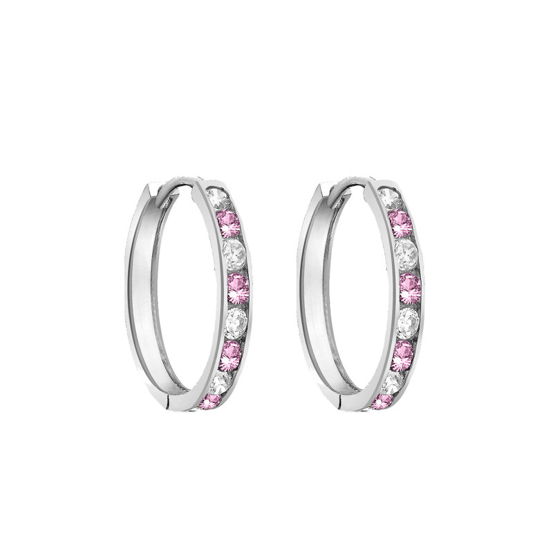 PROMO Boucles d'Oreilles Créoles en Argent & Oxydes de Zirconium Blanc et Rose, Diamètre 17 mm - Emanessence OCARAT.COM BIJOUTERIE N°1