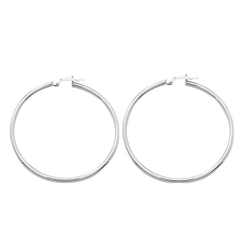 Boucles d'Oreilles Créoles Lisses en Or Blanc 375, Diamètre de 8 mm à 40 mm - Emanessence