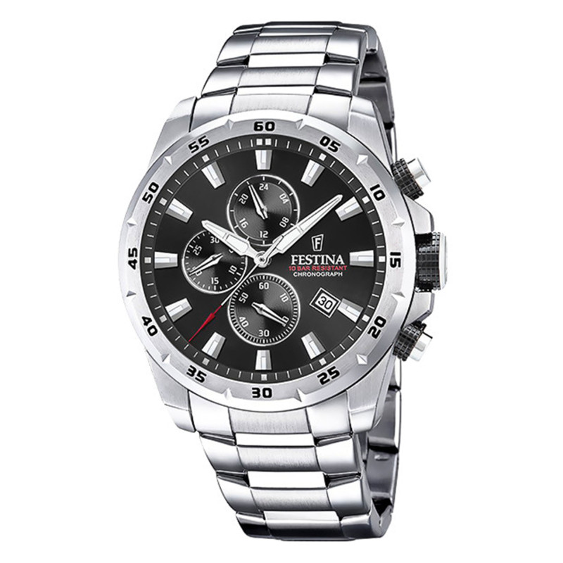 Montre Chrono Sport acier gris et noir F20463/4 - Festina