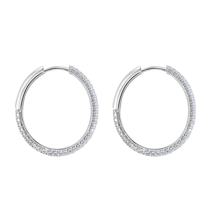 Boucles d'Oreilles Créoles en Argent 925 & Oxydes de Zirconium Blancs, Hauteur 13,50 à 24,50 mm - Thomas Sabo