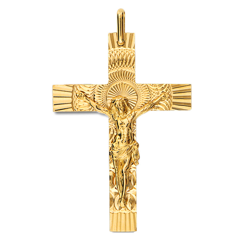 Croix Christ Solaire en Or Jaune 750, Dimension 30 x 42 mm - Lucas Lucor