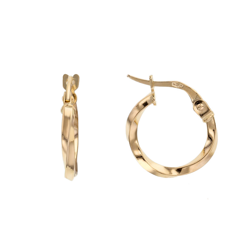 Boucles d'Oreilles Petites Créoles Torsadées en Or Jaune 375, Diamètre 14 mm - Lucas Lucor