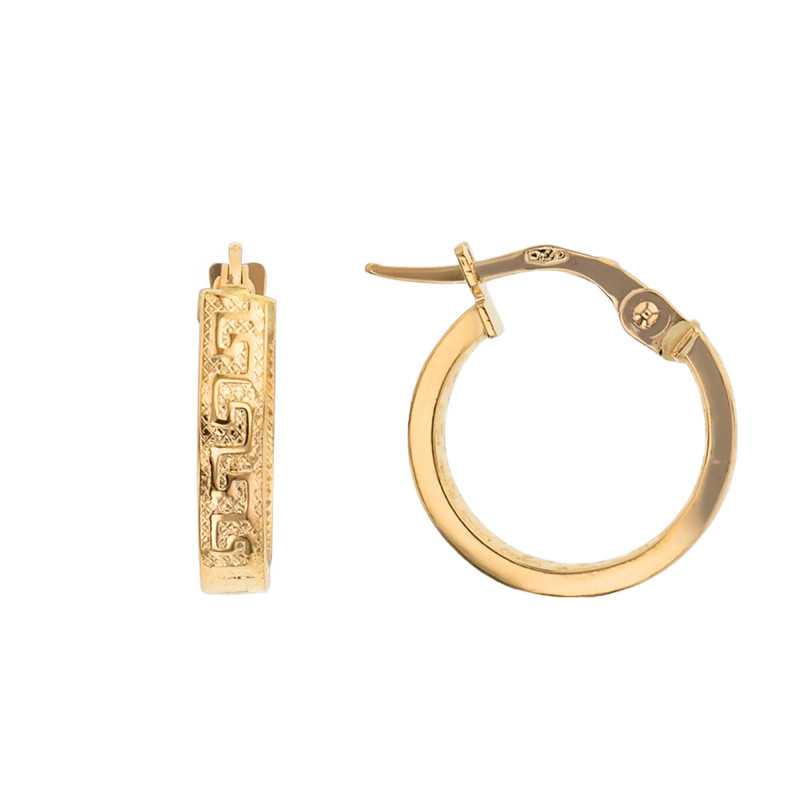 Boucles d'Oreilles Créoles Grecques en Or Jaune 375, Diamètre 14 mm - Lucas Lucor