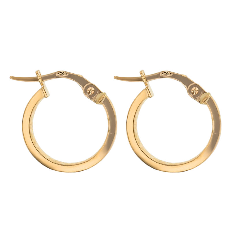 Boucles d'Oreilles Créoles Grecques en Or Jaune 375, Diamètre 14 mm - Lucas Lucor