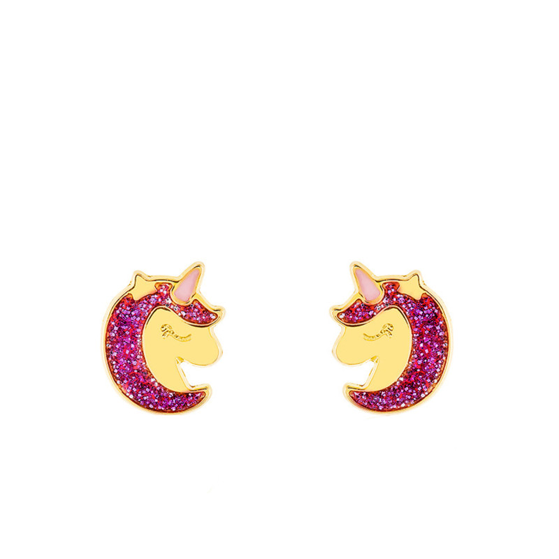 Boucles d'Oreilles Tête de Licorne en Or Jaune 375 - Bambins