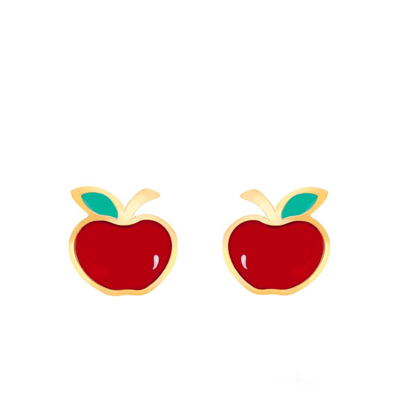 Boucles d'Oreilles Pomme en Or Jaune & Email - Bambins
