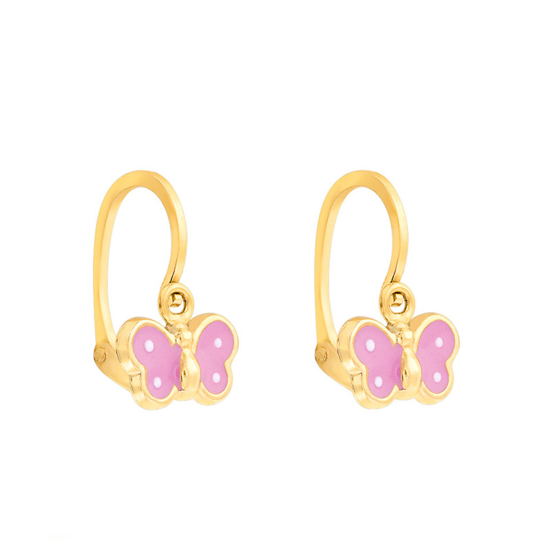 Boucles d'Oreilles Papillon Rose en Or Jaune 375 - Bambins