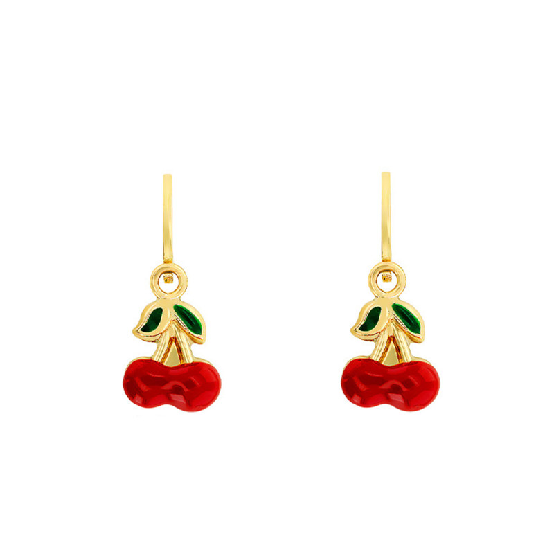 Boucles d'Oreilles Cerise en Or Jaune 375 & Email - Bambins
