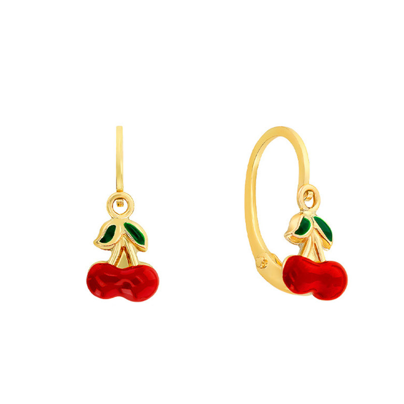 Boucles d'Oreilles Cerise en Or Jaune 375 & Email - Bambins