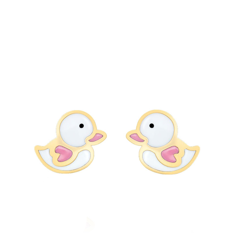 Boucles d'Oreilles Canard en Or Jaune & Email - Bambins