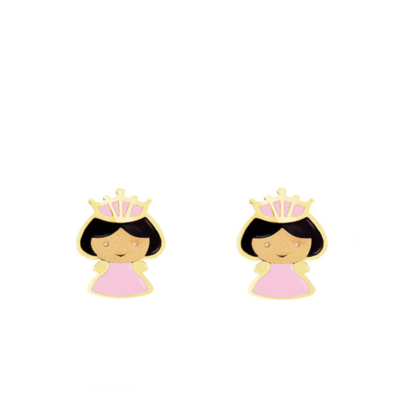 Boucles d'Oreilles Princesse en Or Jaune & Email - Bambins